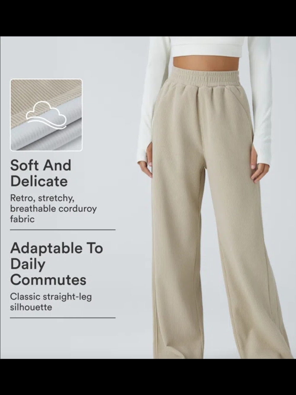 HALARA Women's Straight-Leg Corduroy Pants in Light Beige